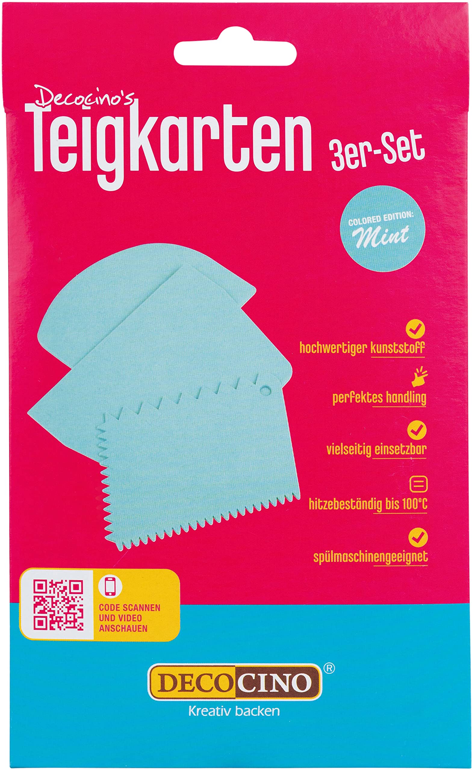 DecocinoDough Cards, Set of 3, Mint Edition, Plastic Cake Scraper, Ideal for Portioning and Decorating, Dishwasher Safe