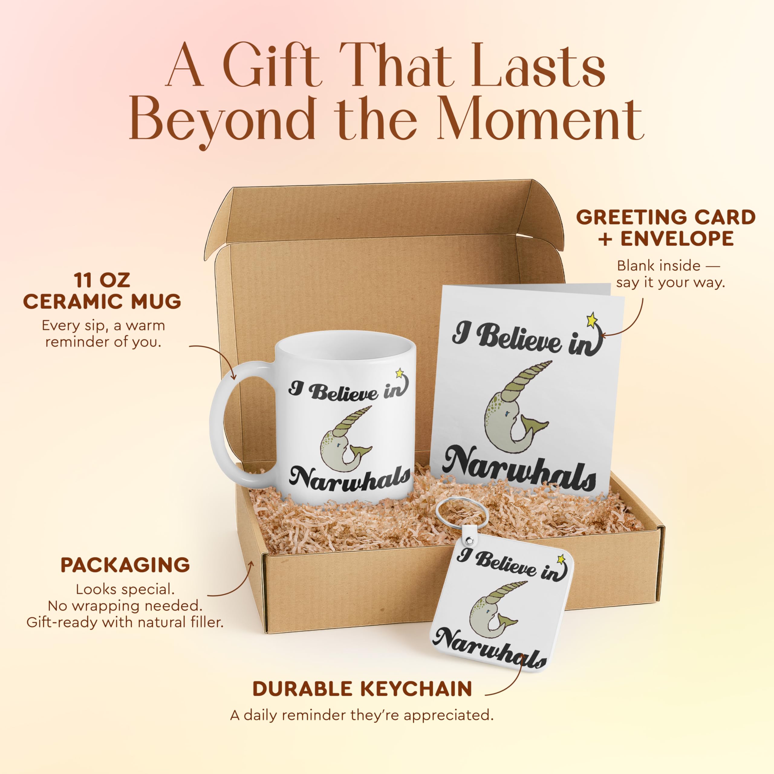 3dRose Narwhal Gift Set for Kids - Mug, Keychain, and Card - Cute Narwhal Design for Birthdays and Friends