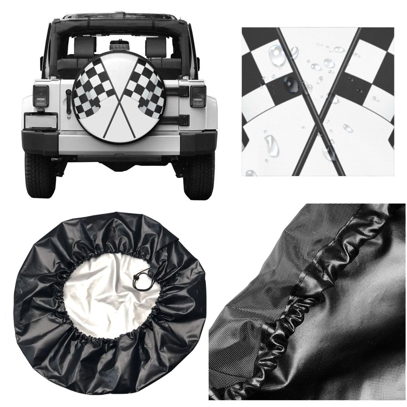 Housse De Roue De Secours à Motif De Drapeaux à Damier - Résistante à L'eau, à La Poussière Et Au Soleil - Pour Camping-car, Voyage, Remorque, SUV, Camion - 40,6