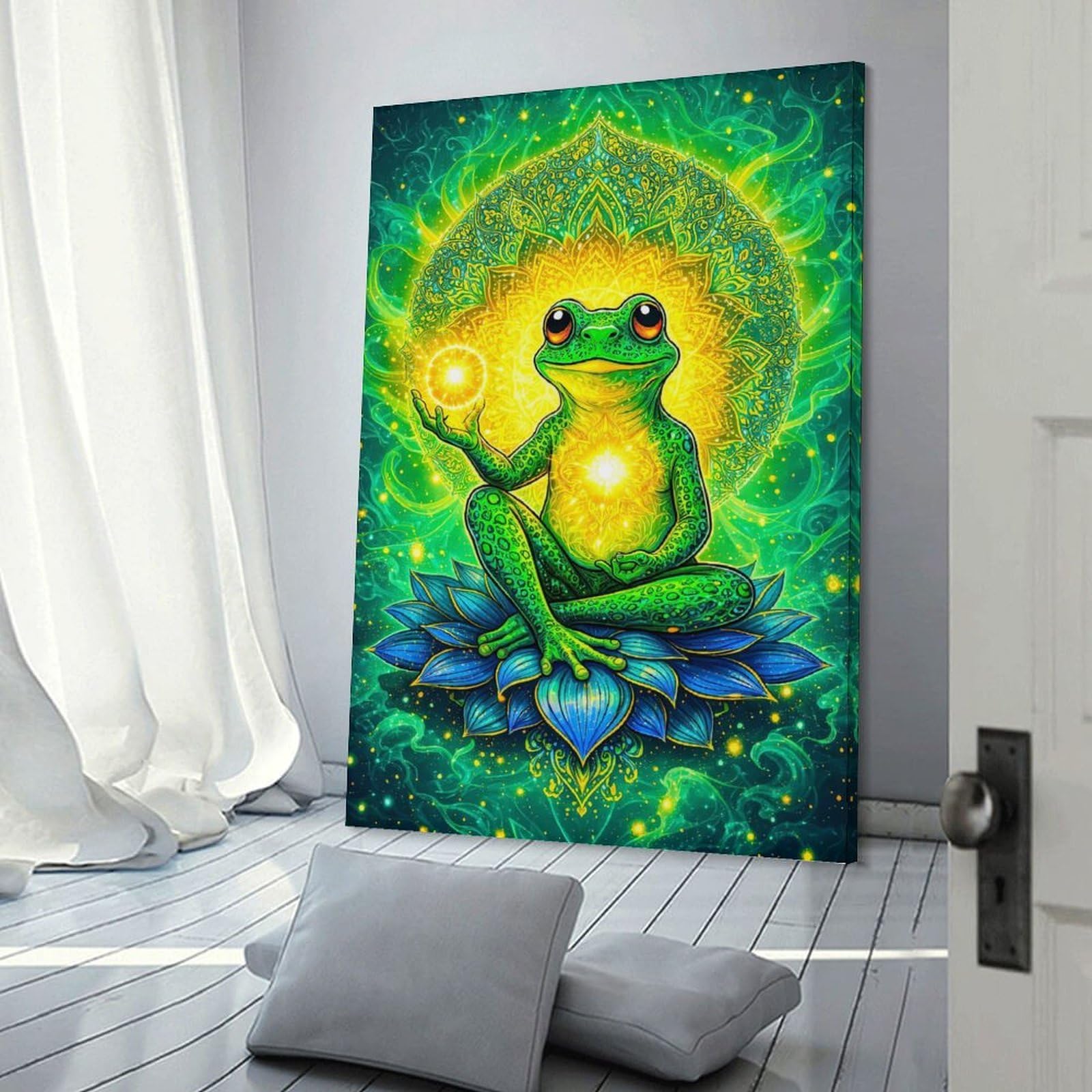 Junmoney Meditating Frog with Cosmic Mandala Home Decor Wall Art, 24x36inch(60x90cm), for Wall Displays, Bedrooms Or Room Updates, Ideal for Building A Coordinated Art Wall