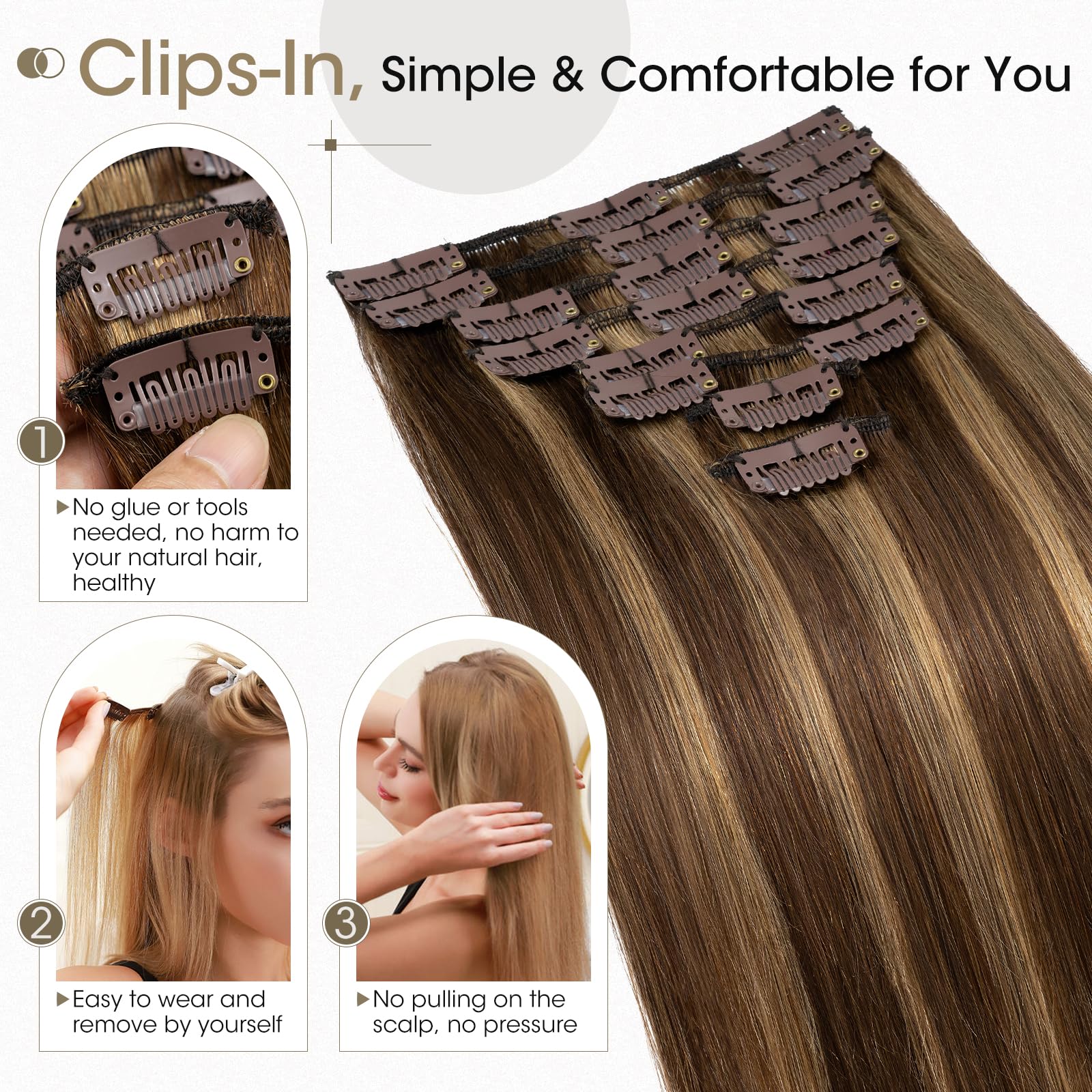 Elailite Clip in Hair Extensions Real Human Hair Remy Hair Short Hair, 8 Pcs Invisible Thin Weft - Image 4