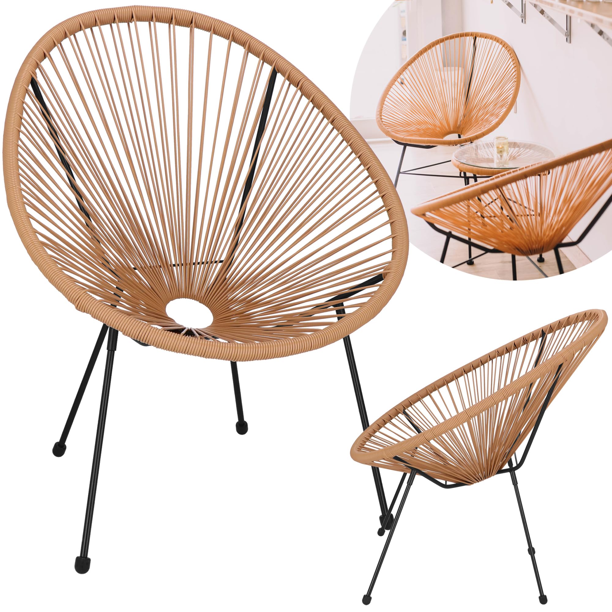 SPRINGOS Sedia da giardino Acapulco in rattan PE 73 x 40,5 x 87 cm