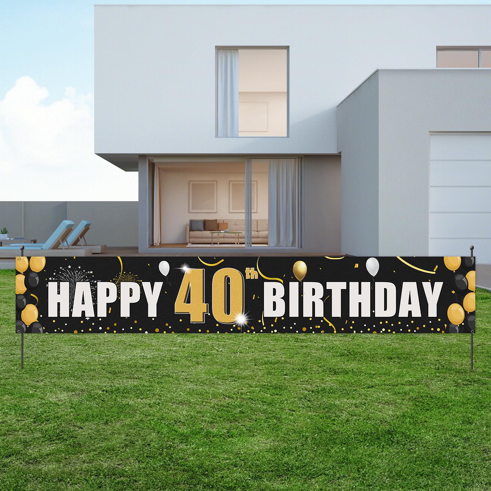 Helewilk Happy 40th Birthday Banner, Cheers and Beers to 40 Years, 40th Birthday Party Hanging Decorations Sign for Men Women, 40th Birthday Party