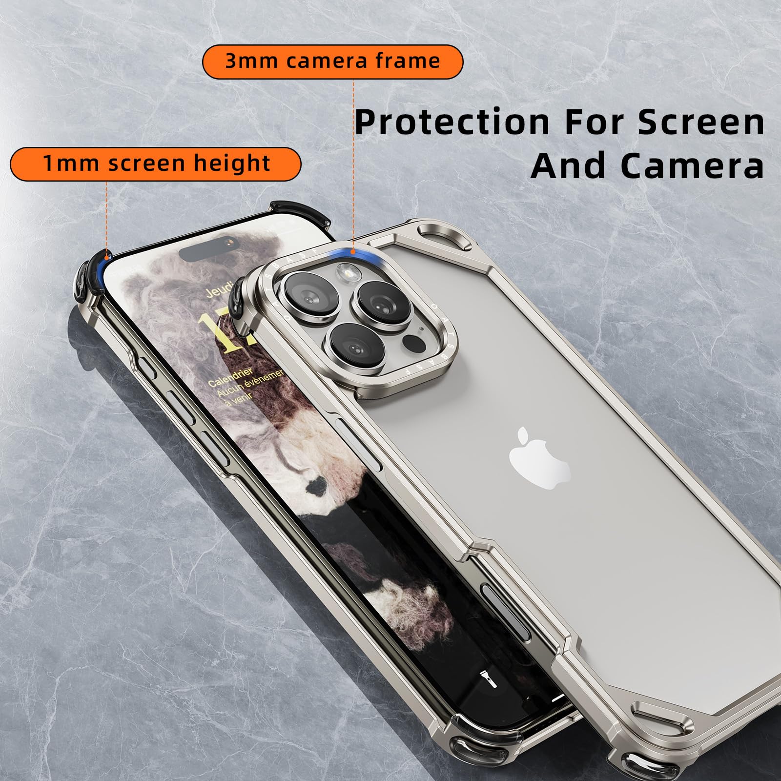 Custodia antiurto per iPhone 16 Pro Max, in alluminio sottile e sottile, senza design posteriore, con MagSafe, 4 airbag angolari antiurto, senza cornice, per iPhone 16 Pro Max (argento)