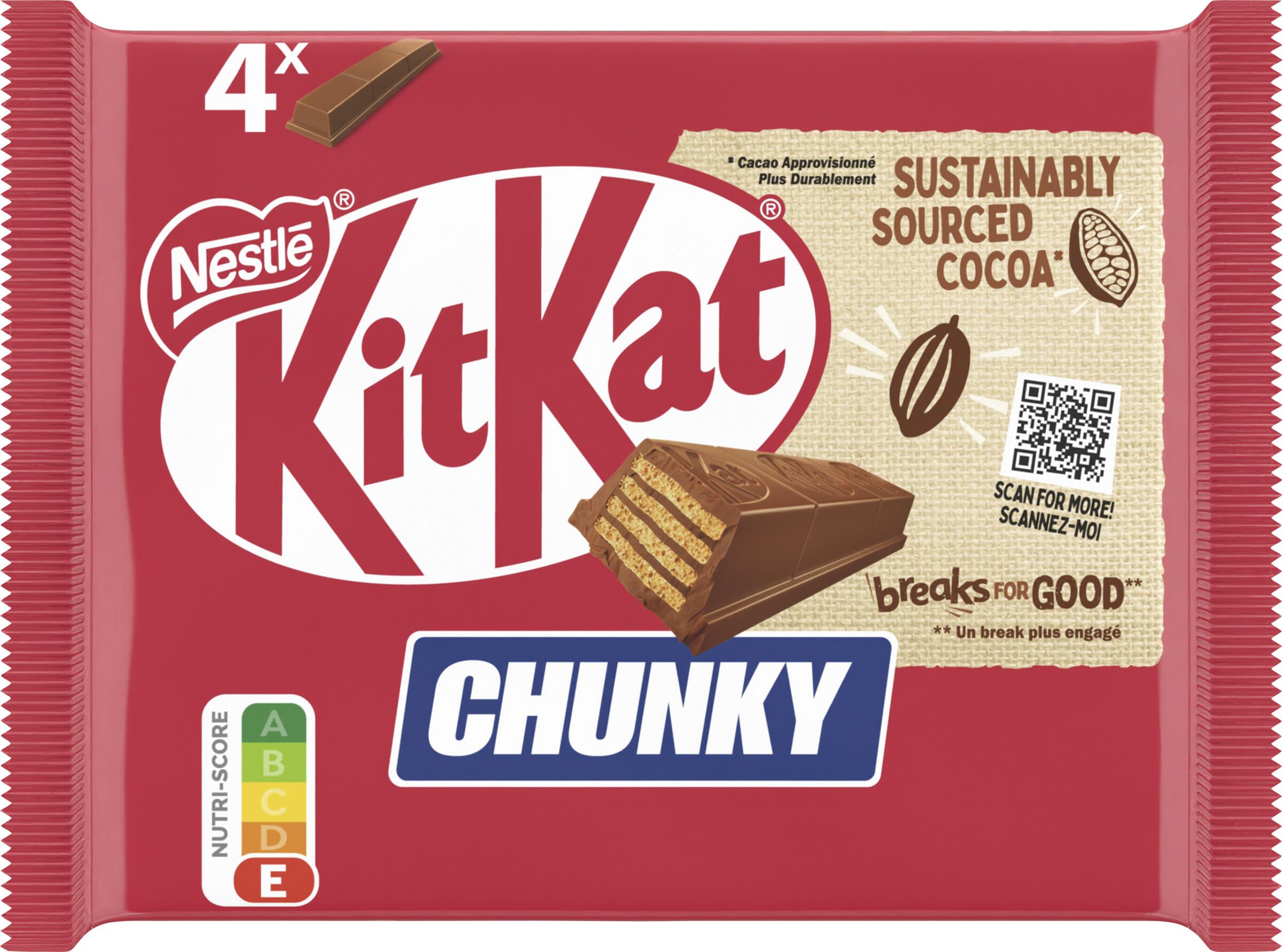 Nestlé KITKAT ChunKy Classic Schokoriegel, Knusper-Riegel mit Milchschokolade und knuspriger Waffel, 1er Pack (à 4 x 40g)