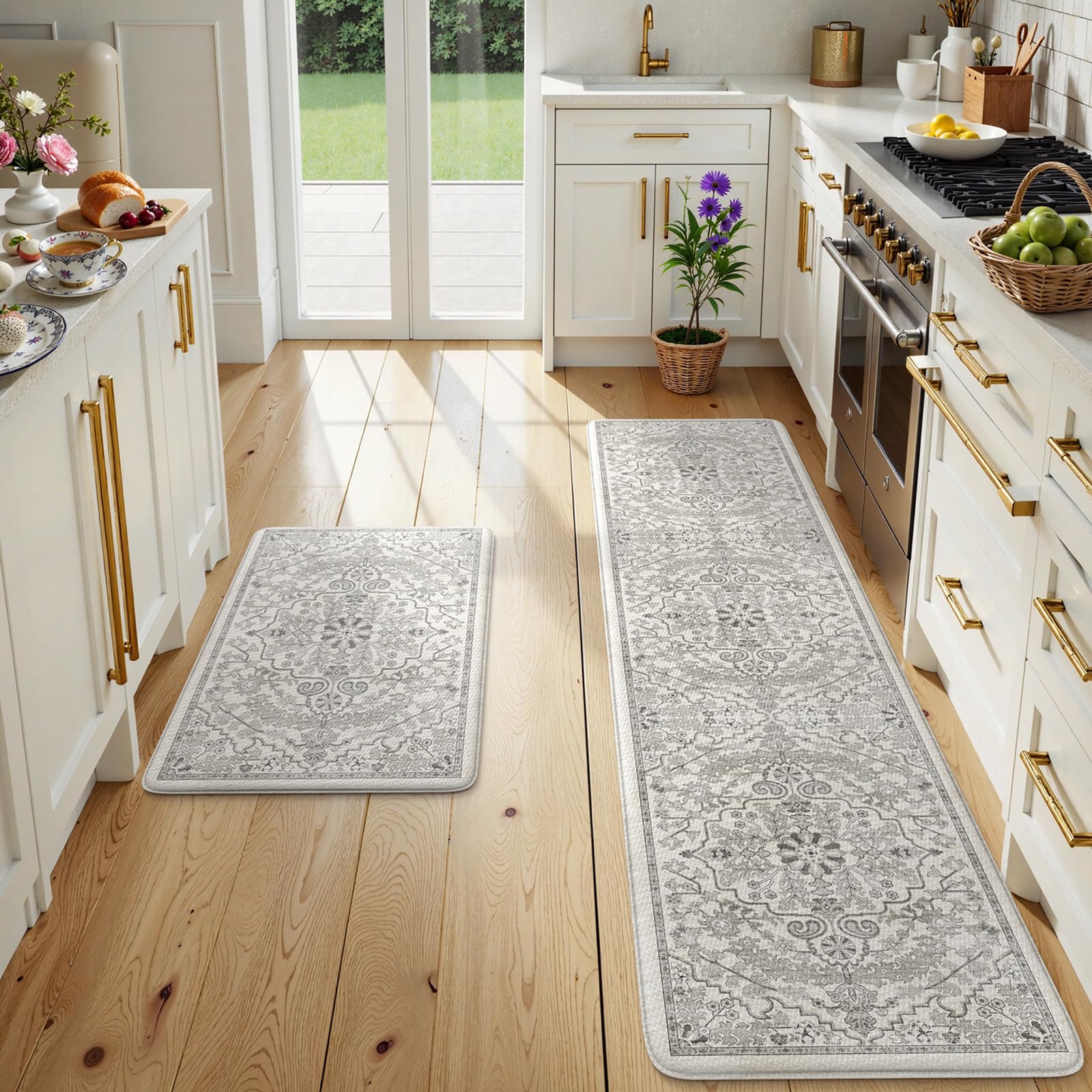 KIMODE Anti Fatigue Kitchen Mats, Black And Grey Half Moon Kitchen Rug, 18"x28" Padded Kitchen Mat For Floor, Comfort Foam Standing Desk Mat, Cushioned Kitchen Mats For Floor For Laundry Office