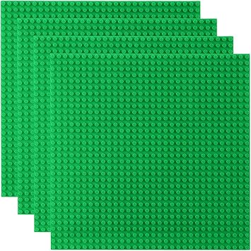 4 Pack Classic Baseplates Compatible with Lego, Large 10"x10" Building Bricks Building Board Base Plates with 32 x 32 studs Build and Display Board Set for All Major Brands and Activity Table, Green