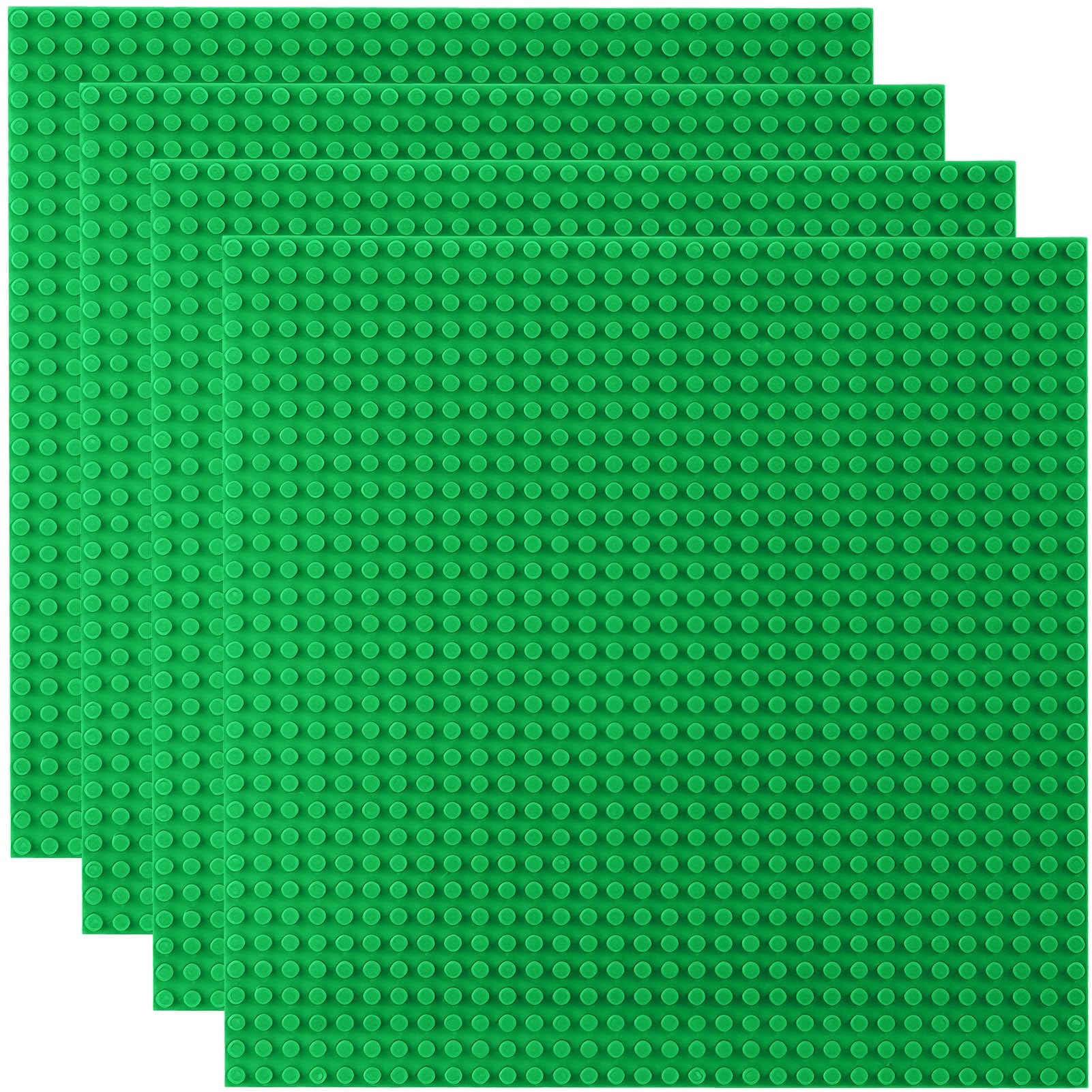4 Pack Classic Baseplates Compatible with Lego, Large 10"x10" Building Bricks Building Board Base Plates with 32 x 32 studs Build and Display Board Set for All Major Brands and Activity Table, Green