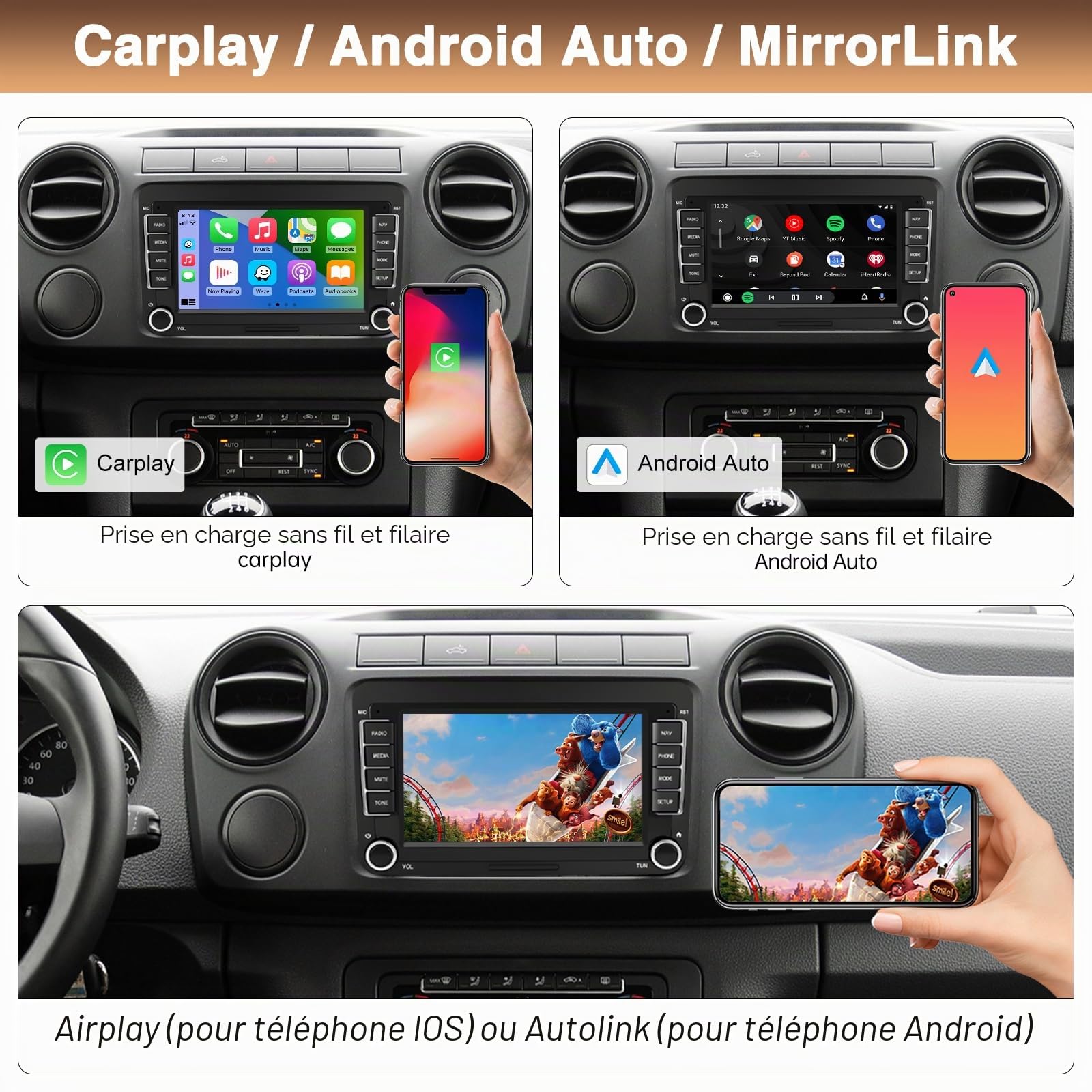 Autoradio avec écran Tactile 7 Pouces pour Volkswagen Seat Golf Passat Jetta Beetle Tiguan Touran EOS Skoda Seat Double Din Radio Bluetooth avec CarPlay sans Fil Android Auto