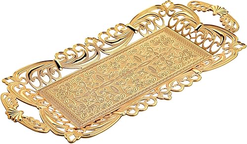 Miniatura 2 de Bandeja de té turco para servir café con asas otomana decorativa (dorado)