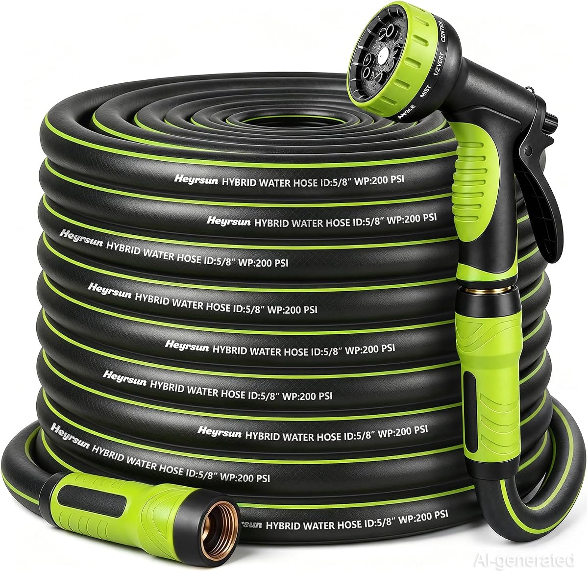 Garden Hose 50ft, Non-Expandable Heavy Duty Water Hose with 10 Function Sprayer, Flexible, Leakproof, Kink Resistant & Hybrid Hose for Yard, Outdoor, 600 PSI