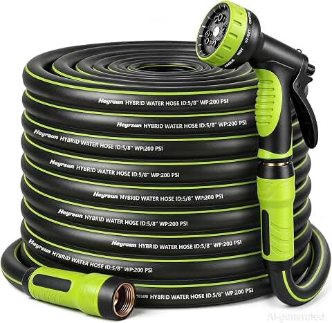 Garden Hose 50ft, Non-Expandable Heavy Duty Water Hose with 10 Function Sprayer, Flexible, Leakproof, Kink Resistant & Hybrid Hose for Yard, Outdoor, 600 PSI