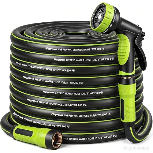 Garden Hose 50ft, Non-Expandable Heavy Duty Water Hose with 10 Function Sprayer, Flexible, Leakproof, Kink Resistant & Hybrid Hose for Yard, Outdoor, 600 PSI