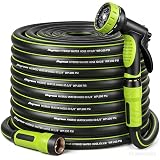 Garden Hose 50ft, Non-Expandable Heavy Duty Water Hose with 10 Function Sprayer, Flexible, Leakproof, Kink Resistant & Hybrid Hose for Yard, Outdoor, 600 PSI