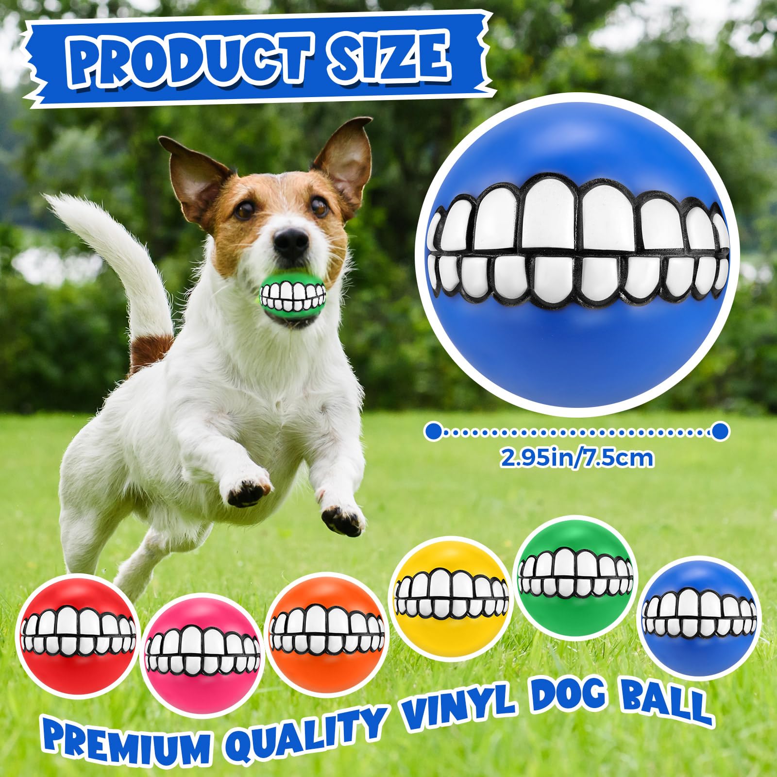 Foilswirl 24 Pcs Small Squeaky Dog Ball Bulk 2.95 Inch Funny Dog Toy Chewing Tennis Ball with Teeth for Large Medium Small Breed Pet Fetch Training Birthday Gift, 6 Colors