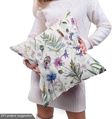 Miniatura 5 de Ambesonne The Yard, tela de cardo dibujado a mano, diseño de flores silvestres de verano como aciano y cardo, tela decorativa para tapicería y