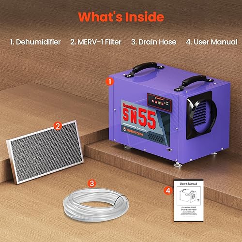 Miniatura 6 de Abestorm Deshumidificador de espacio de arrastre con manguera, deshumidificadores comerciales de 113 pintas de hasta 1,200 pies cuadrados para