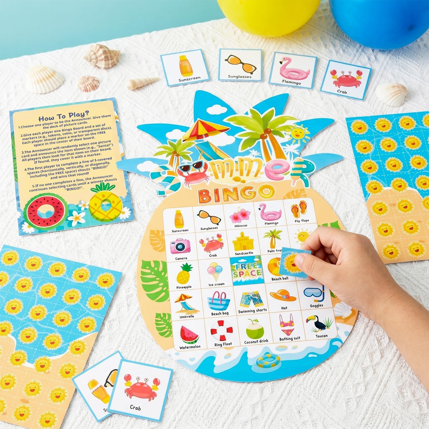 38pcs Summer Bingo Game Hawaiian Bingo Cards Summer Birthday Party Supplies