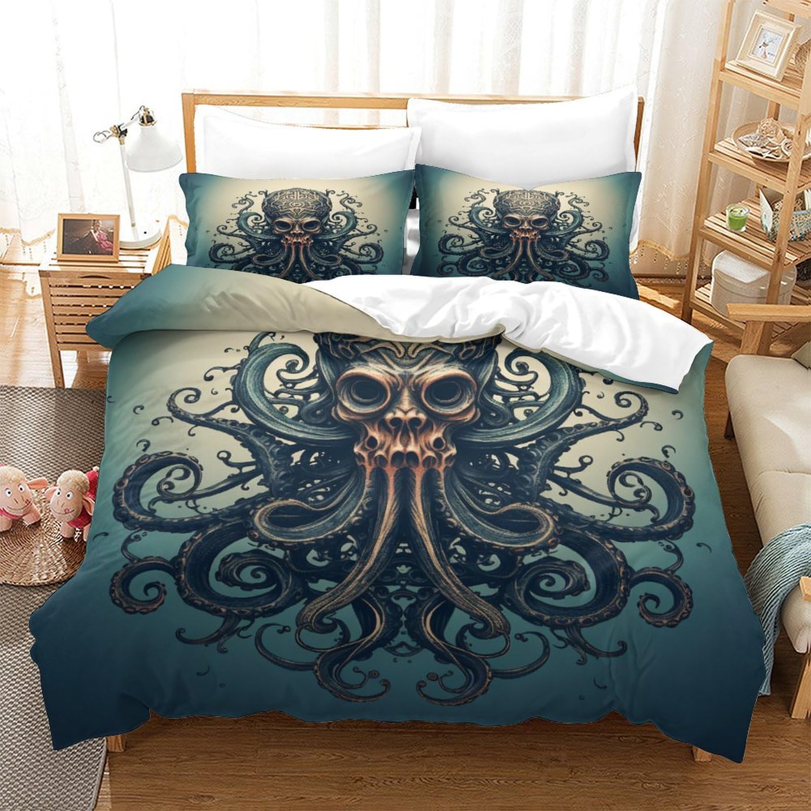 Housse de couette 260 x 220 cm pieuvre fermeture éclair pour lit king size sans repassage