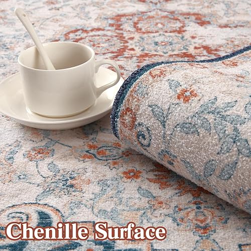 Miniatura 5 de Fashionwu Alfombra lavable de 9 x 12 pies, diseño floral, estilo bohemio, con medallones, para dormitorio, sala de estar, 9 x 12 pies, alfombra