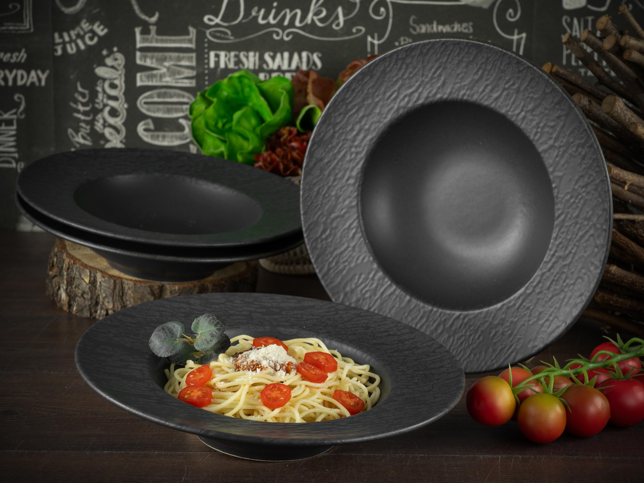 CreaTable, 21822, Serie Schiefer black, 4-teiliges Geschirrset, Teller Set aus Steinzeug