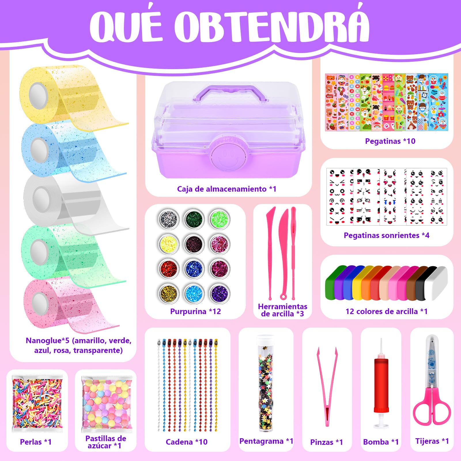 Herenear 64 Piezas Cinta-Nano Tape Bubble Set, 5 Cinta Nano Tape + 59 Cinta Burbujas Accesorios, Nano Cinta de Burbujas con Pegatinas de Lentejuelas, DIY Bubble Craft Kit para Niños Adultos