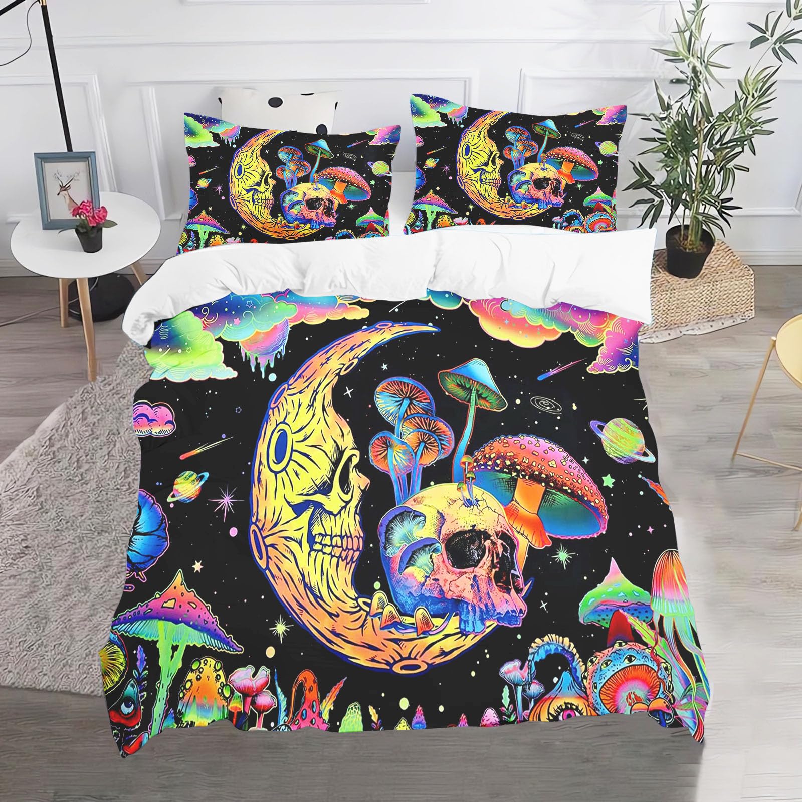 Fadaing Bedding 3D Skull Duvet Cover 135 x 200 cm Skull Pattern Gothic Duvet Cover Skull Print Children's Duvet Cover, Microfibre for Children, Boys, Girls (140 x 210 cm, 11)