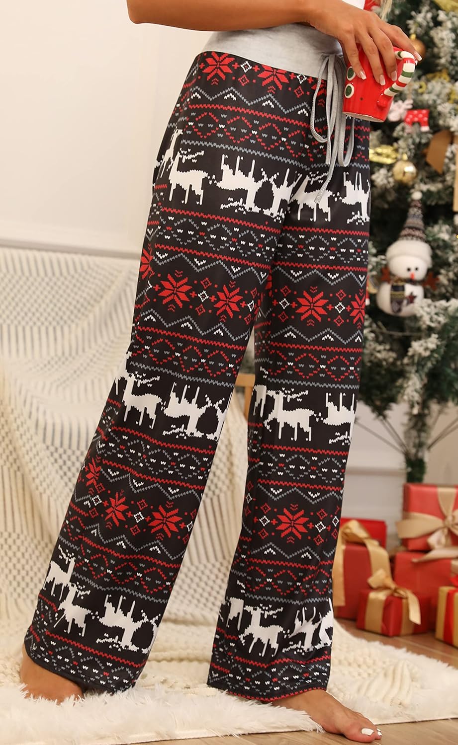 X-Image Women's Comfy Pajama Lounge Pants Floral Print Drawstring Jogger Wide Leg Athletic Pants - Image 4