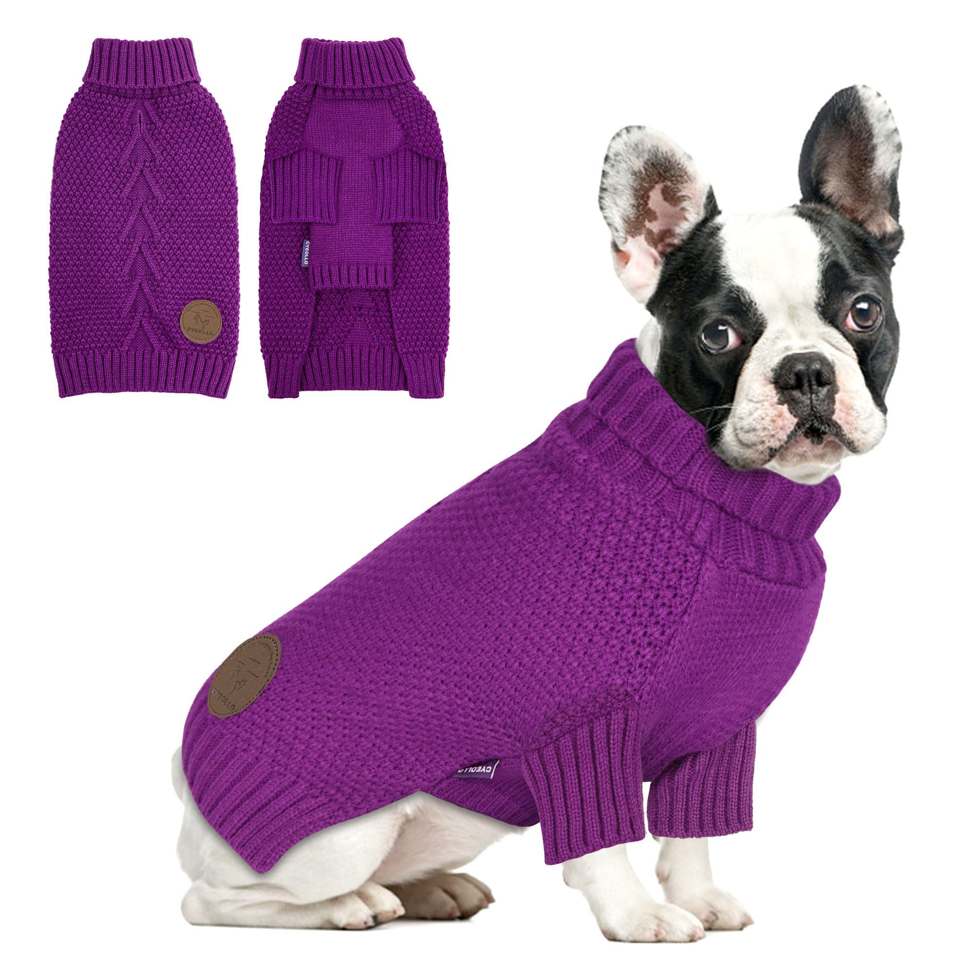 cyeollo Dog Sweater Pullover Turtleneck for Dogs Girl, Classic Knitwear Fall Winter Cold Weather Doggie Clothes Warm Pet Apparel Small Dog Sweaters, Purple S