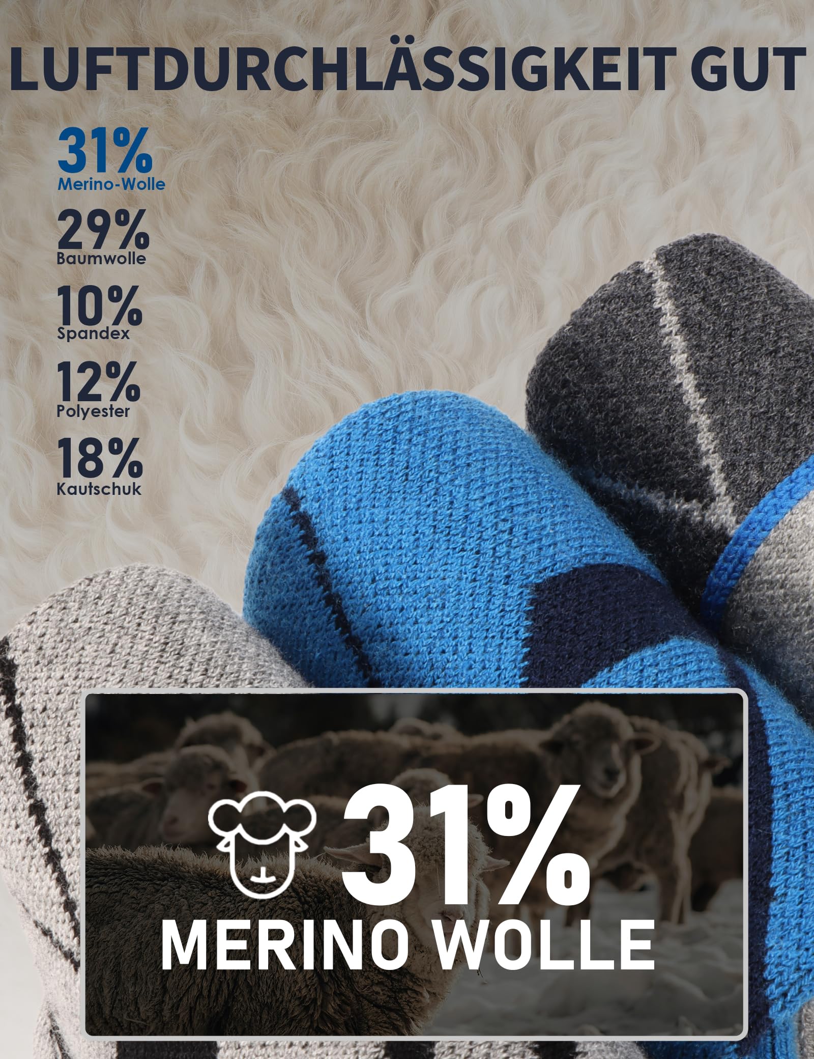 Supertrip 3 pares de calcetines de esquí de lana Merino para mujeres,hombres