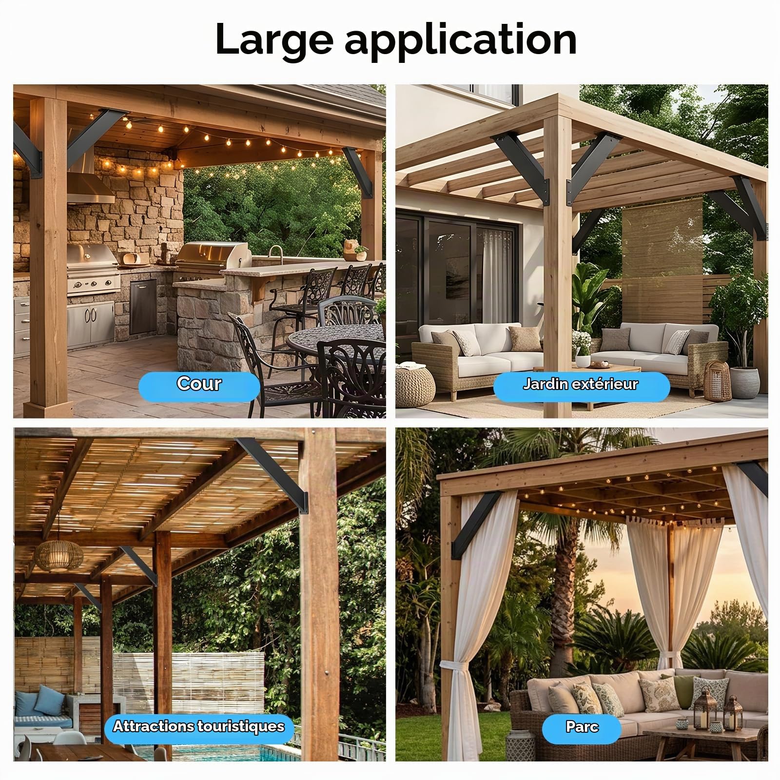 Équerres D'angle à 45 Degrés, 4PCS Support Poteau pour Pergola Bois