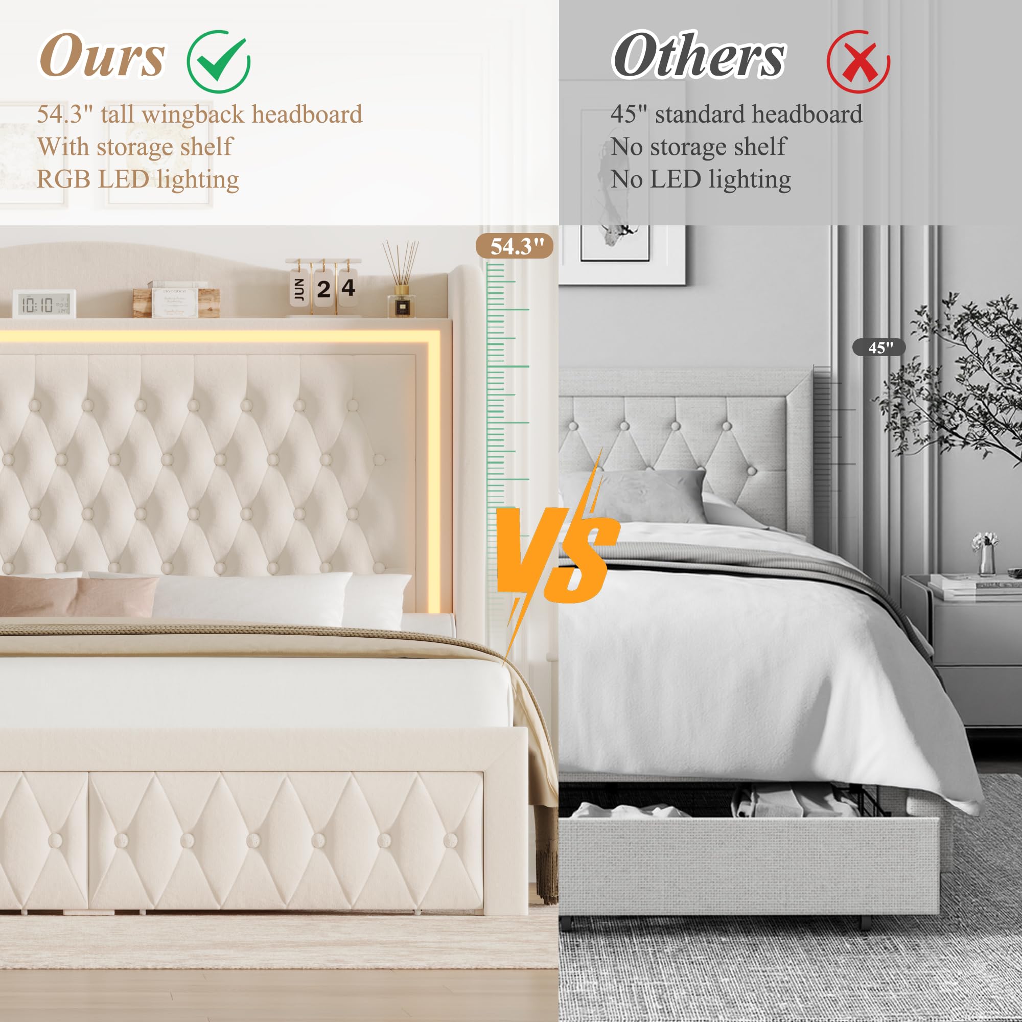 Piattaforma imbottita in velluto a grandezza naturale, con supporto a doghe in legno, per camera da letto di bambini, adolescenti, ragazzi, ragazze, senza bisogno di molle (beige + velluto-36A) (beige