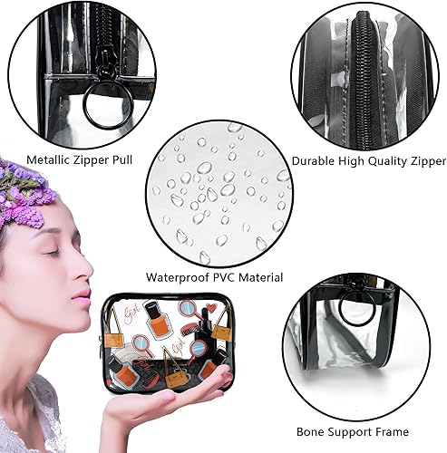 Miniatura 4 de Bolsa de aseo aprobada por la TSA para maquillaje transparente, bolsa de aseo de viaje transparente para mujeres y hombres, paquete de 3 bolsas