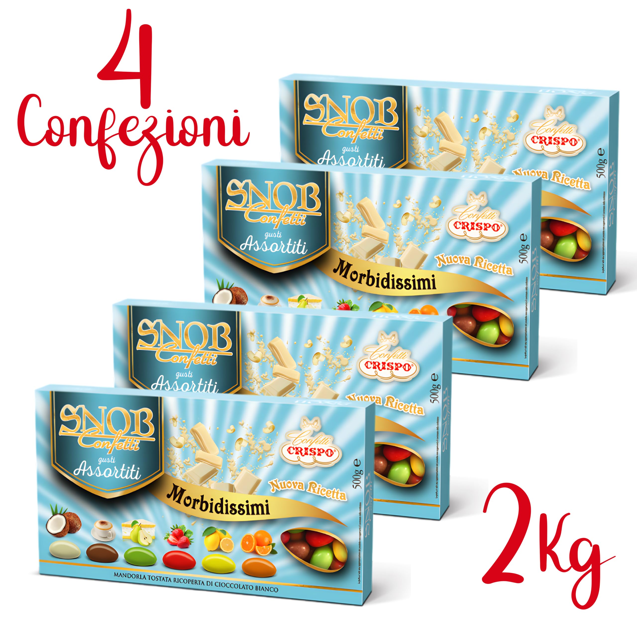 Confetti Snob Crispo 2 Kg, Gusti Assorititi con Mandorla Tostata Ricoperta di Cioccolato Bianco per Bomboniera Confettata Matrimonio Comunione - 2000 Grammi