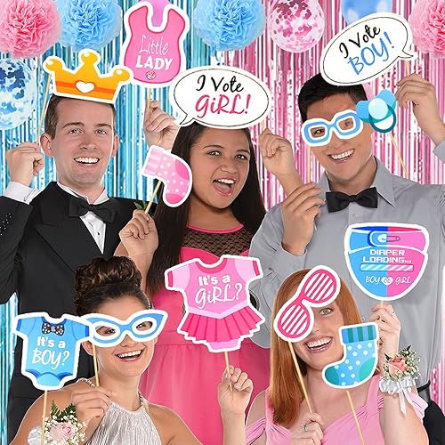 Miniatura 5 de Kit de decoración de revelación de género de 124 piezas, suministros de fiesta con globo de 36 pulgadas, globo de aluminio para niño o niña,