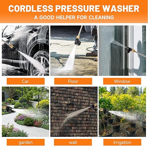 Miniatura 6 de Portable Cordless Pressure Washer,900 PSI Battery Operated Pressure Washer with 4Ah 6-in-1 Nozzle,5 Meter Hose,Handheld High-Pressure Car Washer for