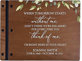 LifeSong Milestones Personalized Memorial Large Service Guest Book 13.37x10x0.75 When Tomorrow Starts Loss of Loved One Solid Cherry Guest Sign in Registry Funeral Ceremony (Cherry)