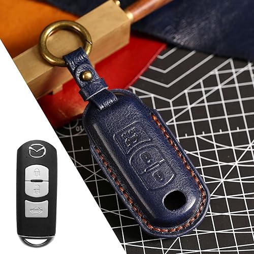 Miniatura 3 de HIBEYO Funda de cuero para llavero de 3 botones compatible con Mazda 2 3 3 Axela 5 6 6 Atenza 8 CX-3 CX-4 CX-5 CX-7 CX-9 MX-5 MX-5 Miata Accesorios