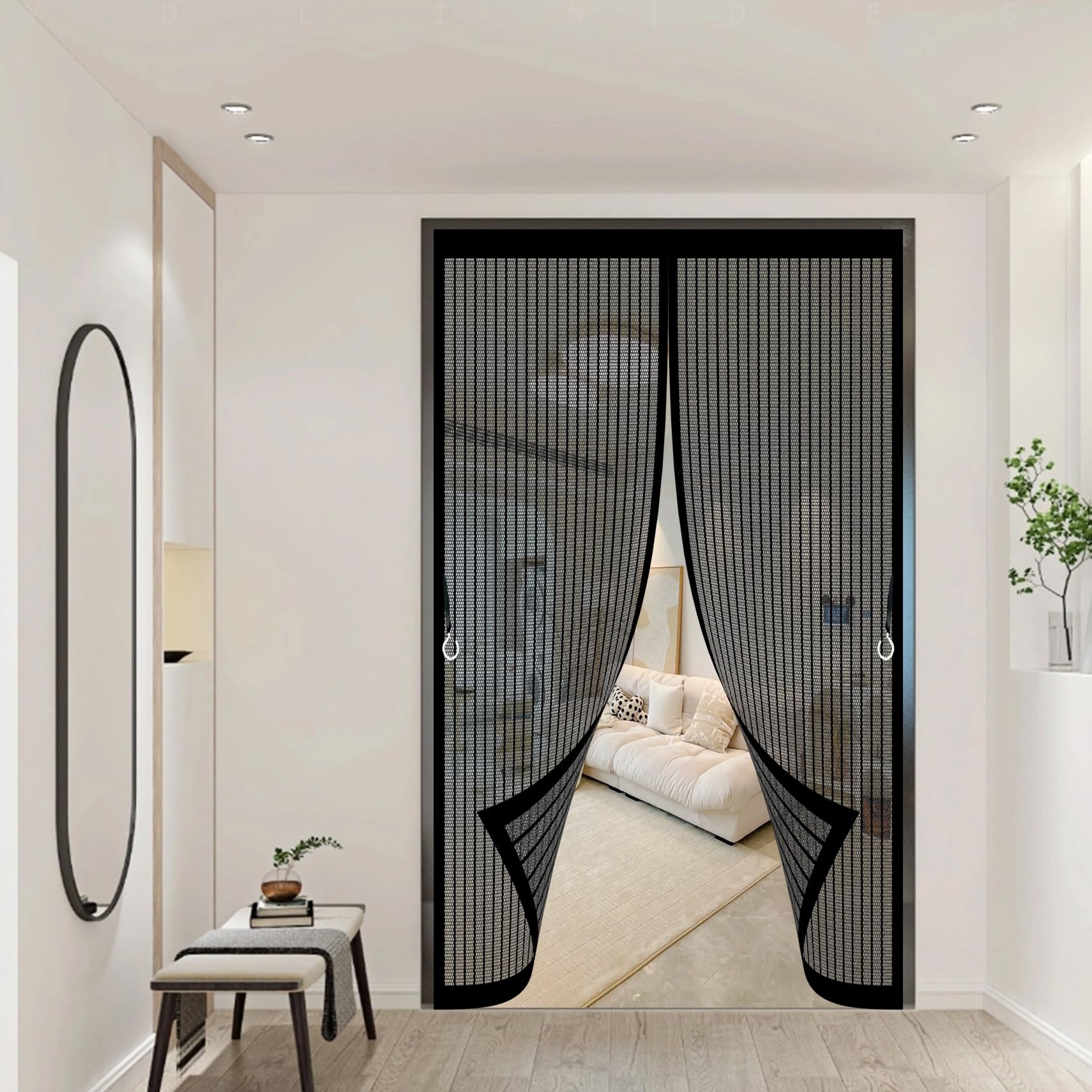 Magnetic Screen Door 95 x 180 cm Automatically Closes, Keep Bugs Out, Without Drilling, Easy to Install, Mosquito Net Door Fly Screen for Double/French Doors, Black