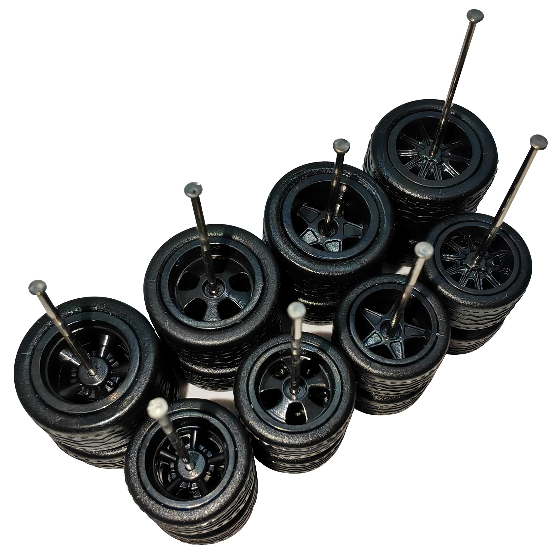 8 Set Large and Small 1 64 Wheels and Tires Set, 1/64 Scale Wheels (Big Whee Diameter 0.5in/12.7mm Small Whee Diameter 0.42in/10.7mm) with Rubber