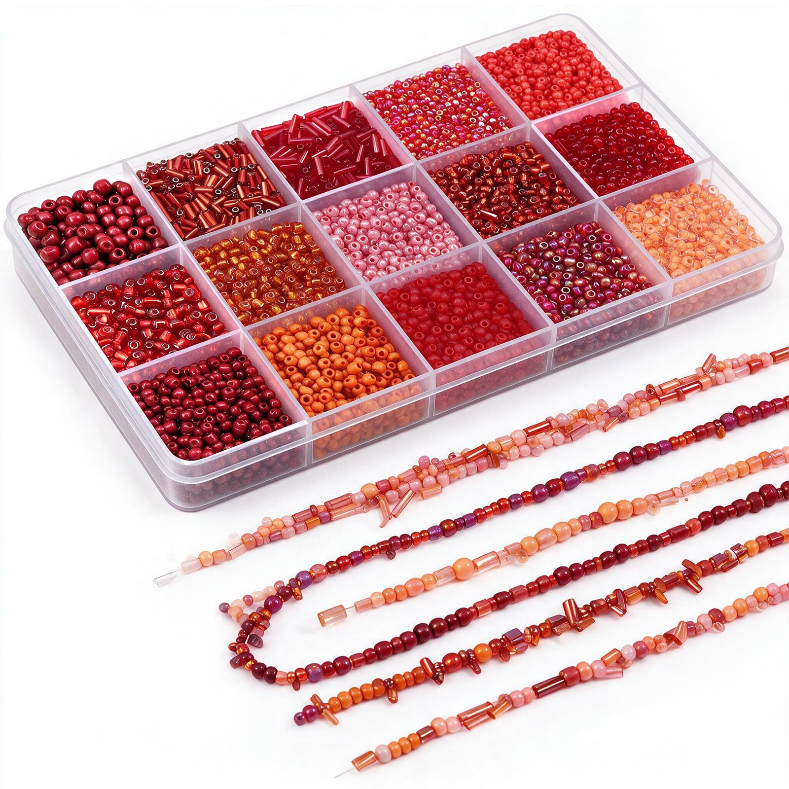 Glass Seed Bead Bracelet Making Kit, Embroidery Beads for Crafting (Red)