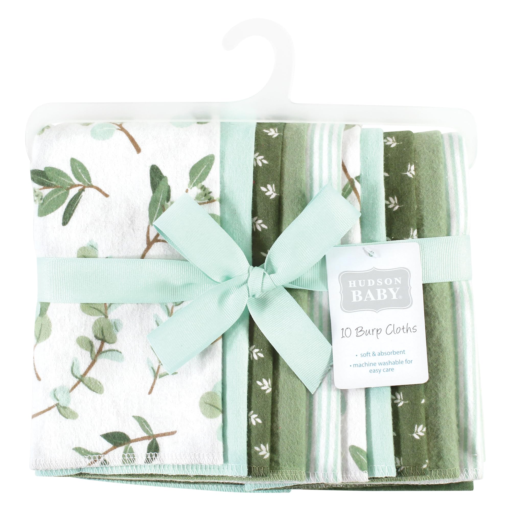 Hudson Baby Cotton Flannel Burp Cloths, Eucalyptus 10-Pack, One Size