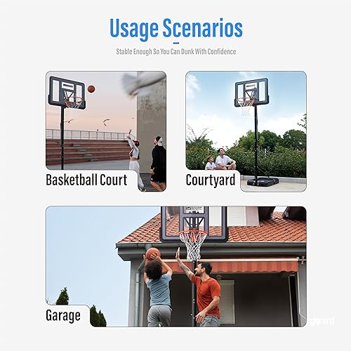 Miniatura 12 de Aro de baloncesto portátil para exteriores, sistema de portería de baloncesto ajustable de 4.8 a 10 pies de altura con tablero de impacto de 44 a 48