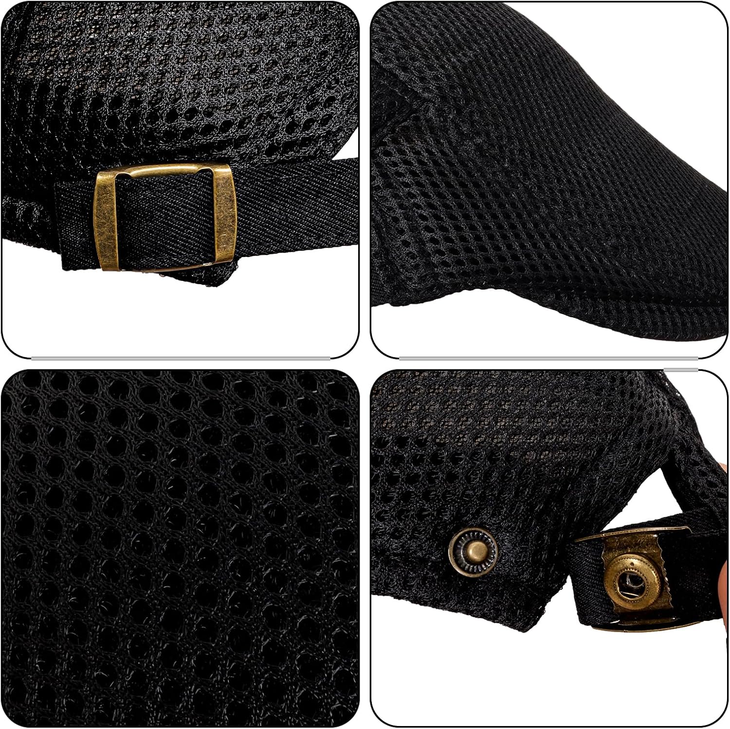 Avxdbr Mens Newsboy Cap, Breathable Mesh Flat Ivy Cabbie Hat Adjustable Gatsby Driving Hat Lightweight Summer Golf Fishing Outdoor Cap for Men Black