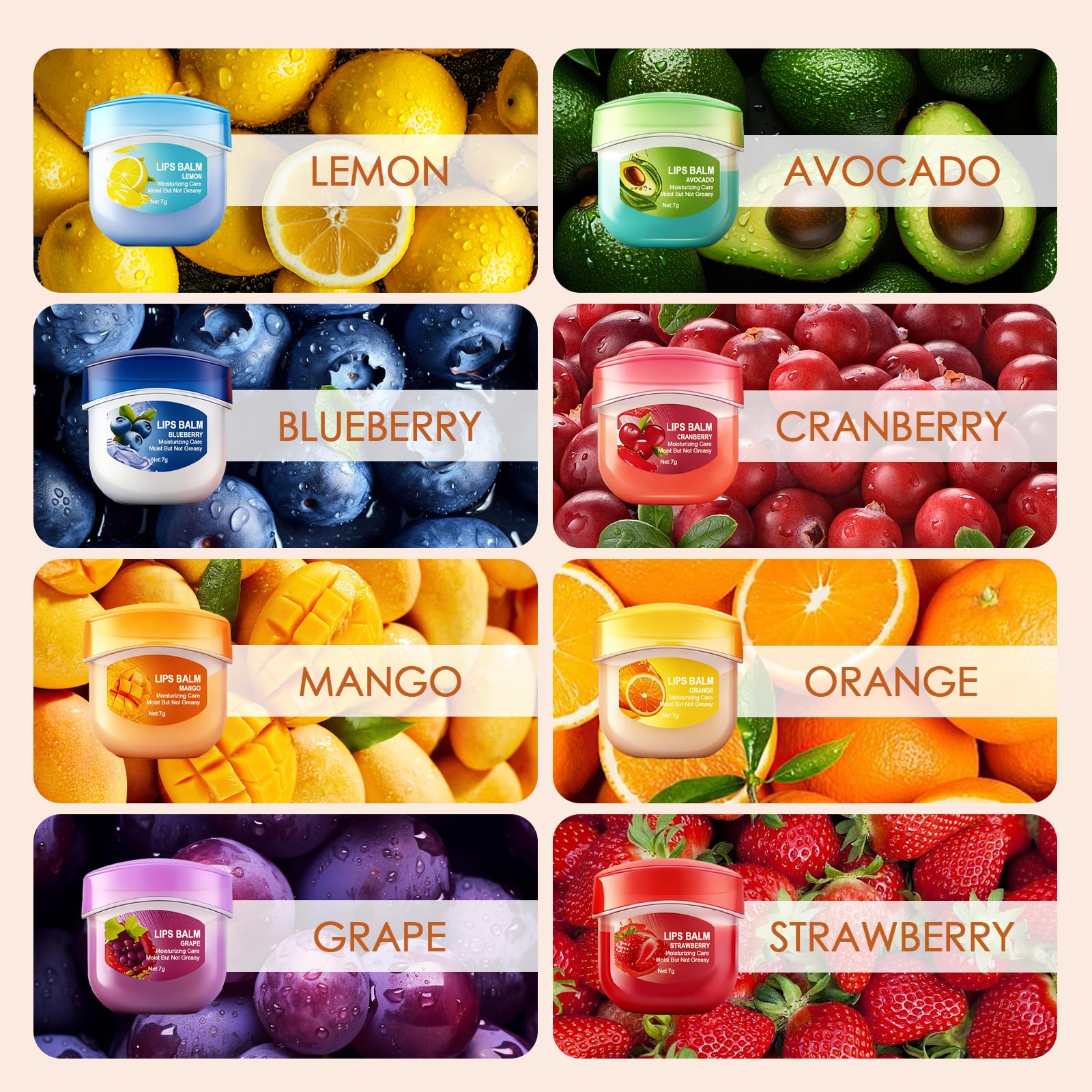 Lot De 8 Baumes à LèVres Hydratants,Baume A Levre,Lip Balm,Soin Nourrissant Pour LèVres SèChes, Baume Hydratant & Masque De Nuit, Hydratation Intense Et RéParation Des Lip Care