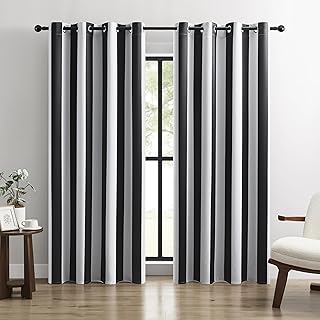 10 One Side Curtain Ideas for Asymmetrical Modern Style 43 100% Blackout Curtains – Classic Black and White Stripe Curtains, 2 Pane...