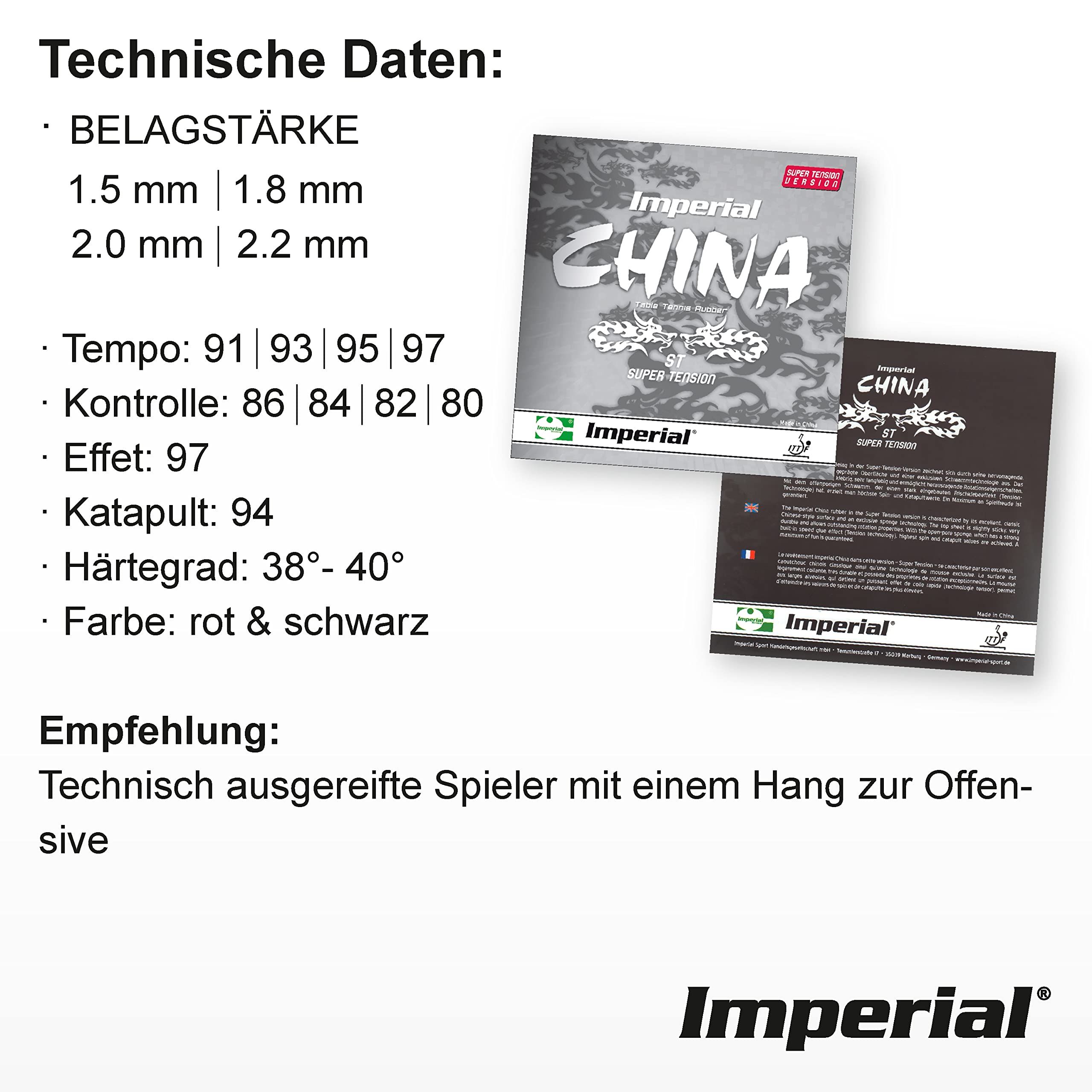 Imperial China ST Super Tension | Rivestimento per Tennis Tavolo Cinese | Puntini Interno | Offensivo | Omologato ITTF