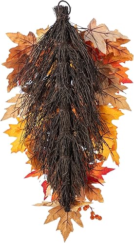 Miniatura 8 de Glitzhome Lazos de lágrima de otoño para puerta delantera, 28 pulgadas de alto, con loto, vaina de loto y bayas, festones de otoño para puerta
