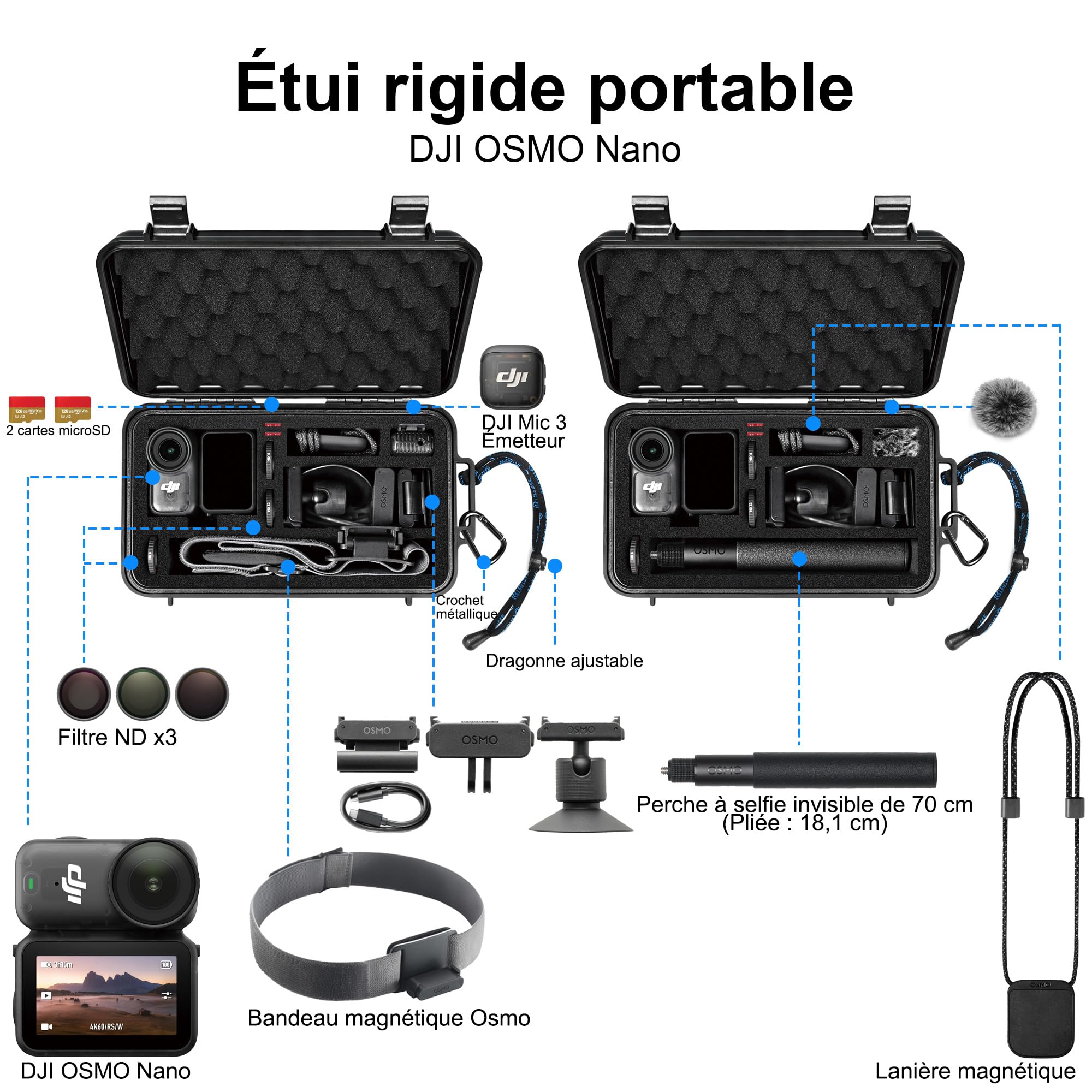 LEKUFEE Étui Rigide de Voyage étanche pour DJI Osmo Nano Bundle Standard et Accessoires (Sac et étui Uniquement)