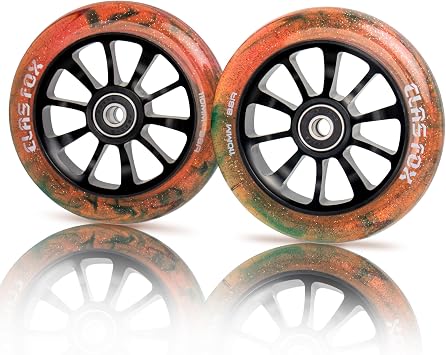 Pro Scooter Wheels 110mm Transparent Sparkle PU with ABEC-9 Bearings CNC Metal Core 2pcs Brown